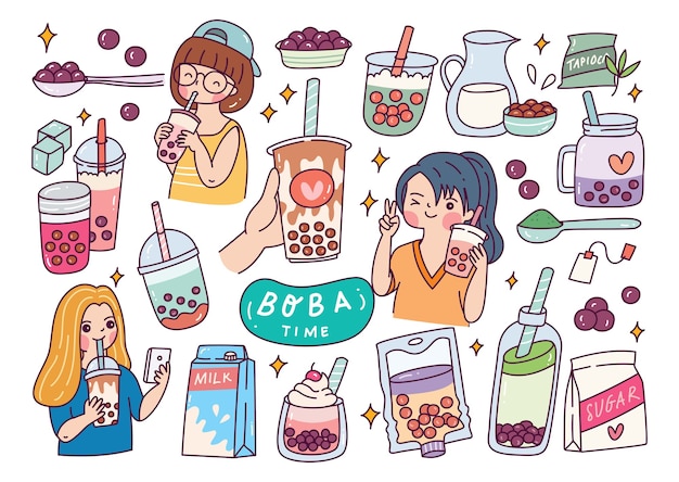 Cute Girl Drink Boba 