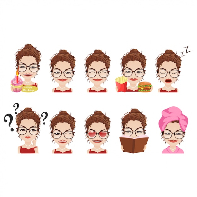 Cute Girl Emoji set/Collection In Different Poses