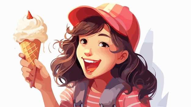 Vector cute girl enjoying ice cream with tongue vector illustration