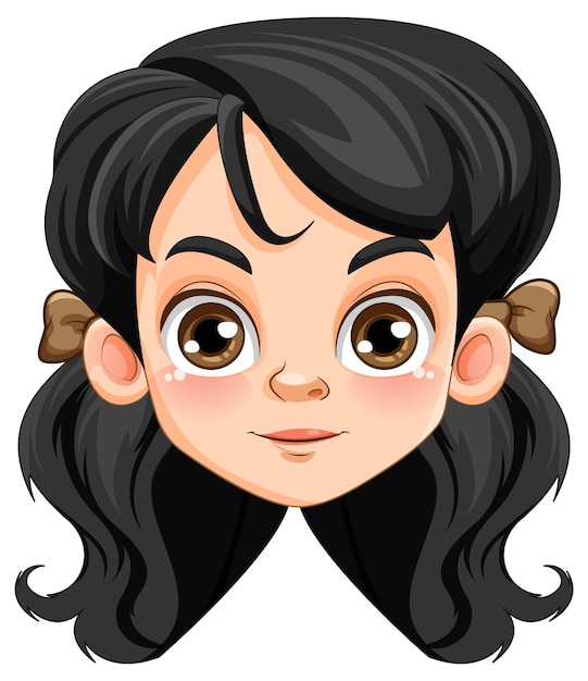 Cute Girl Face with Black Hair Vector