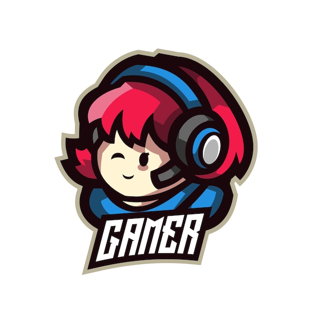 Cute girl gamer esport gaming logo template