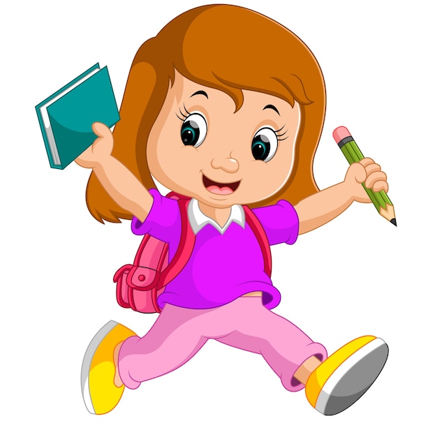 Cute girl go to school cartoon