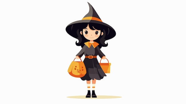 Vector cute girl in halloween character costume flat vector isolated illustration