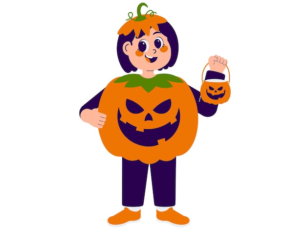 Vector cute girl in halloween costume illustration