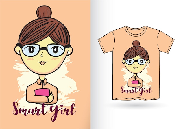 Vector cute girl hand drawn for t shirt