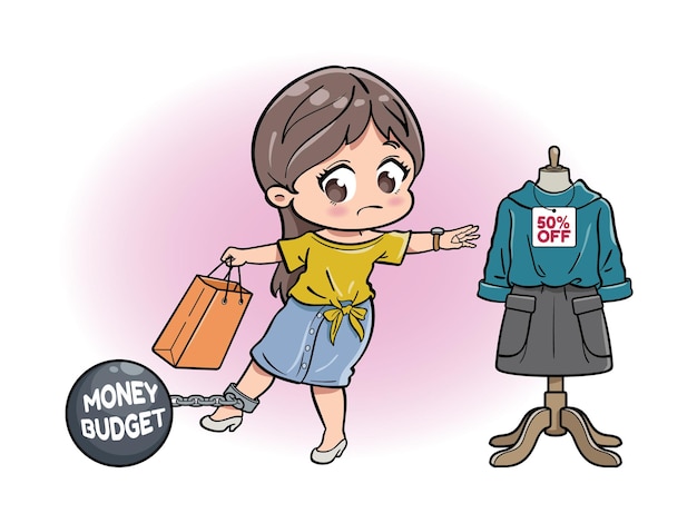 A cute girl held back by money budget when shopping