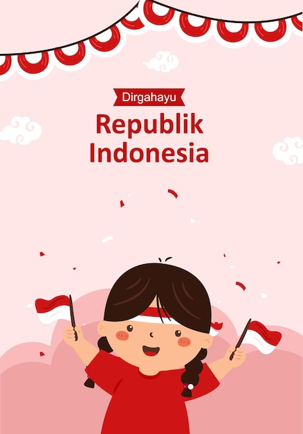 Cute Girl Holding A Flag for Indonesia Independence Day Celebration