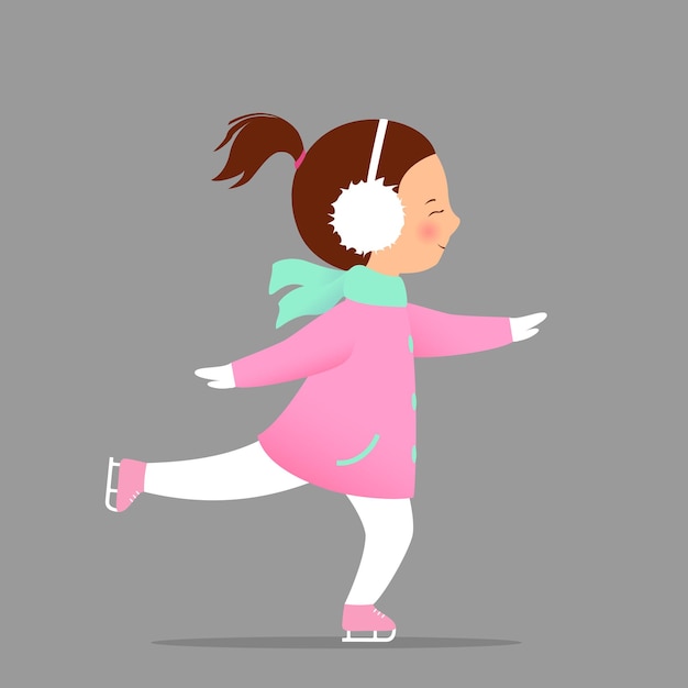 Cute girl ice skating Winter sports activity vector illustration