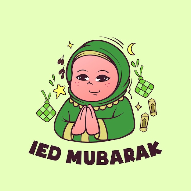 Cute girl illustration of ied mubarak poster