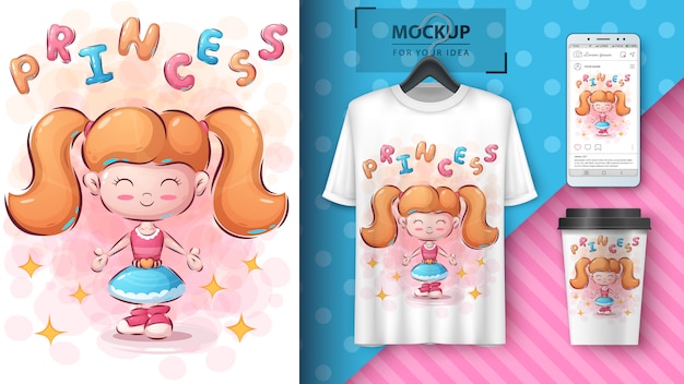 Cute girl illustration for t-shirt and merchandising