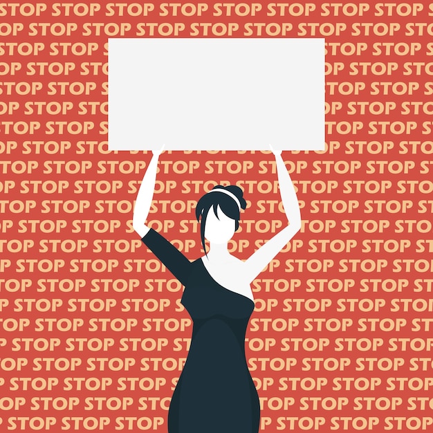 A cute girl is protesting with a banner The concept of expressing thoughts dissatisfaction and protests Flat style Vector