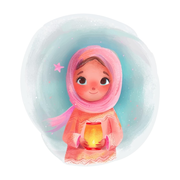 Cute girl moslem holding lantern sport technology 6