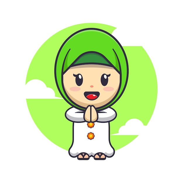 Cute girl moslem in ramadan cartoon vector illustration Ramadan cartoon mascot vector illustration