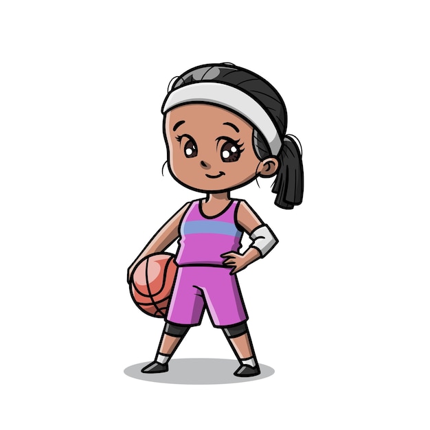 Cute Girl Playing Basketball Cartoon