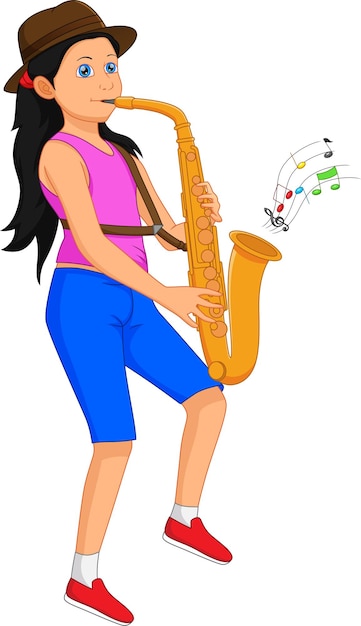 Cute girl playing saxophone  cartoon