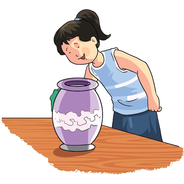 Cute girl putting soil in pot