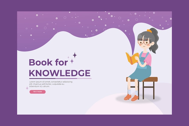 Cute Girl reading book back to school landing page Premium Vector