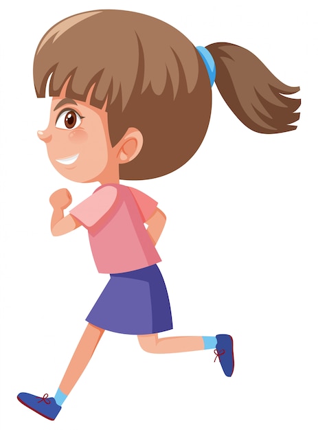 A cute girl running on white background