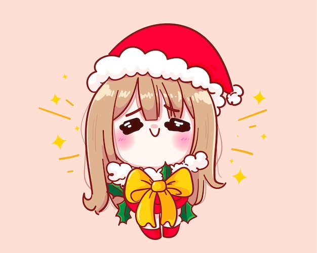 Cute girl in santa claus costume Tie a bow on yourself illustration 