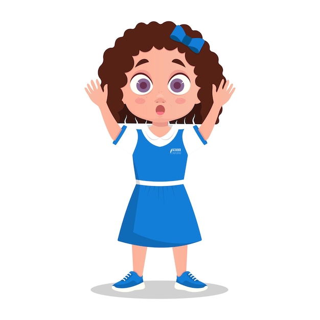 A cute girl in a school uniform got scared. Vector illustration