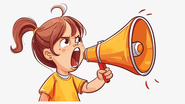 Vector cute girl screaming in megaphone