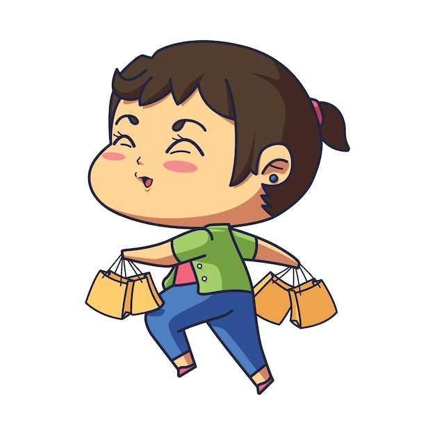 Cute Girl Shopping Illustration