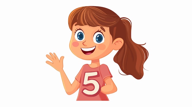 Cute Girl Showing Number Five Vector Illustration