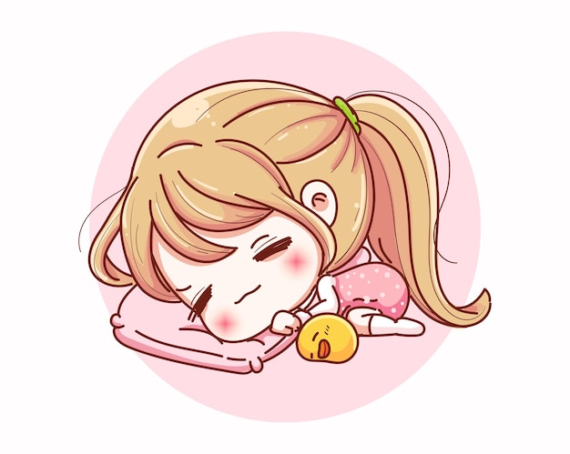 Cute girl sleeping with happy and cartoon character design.