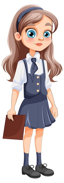 Cute girl student cartoon character in school uniform