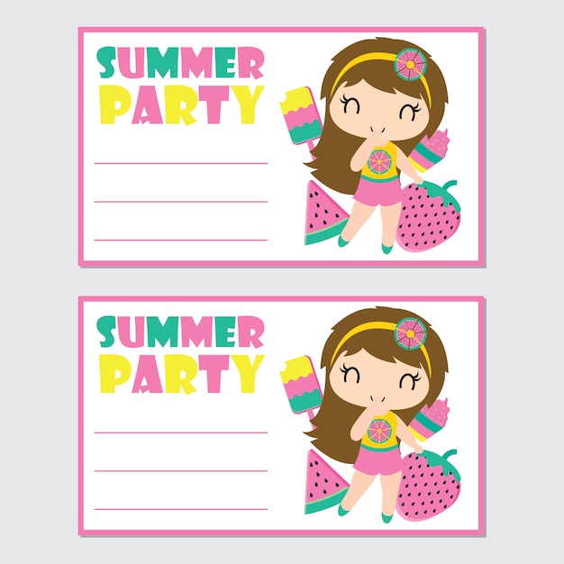 Cute girl and summer elements for summer party card