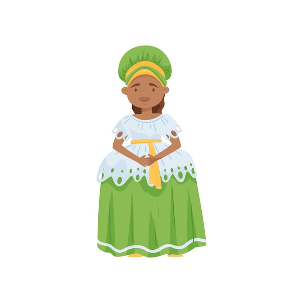 Cute girl wearing brazilian national dress traditional clothing of brazil cartoon character flat