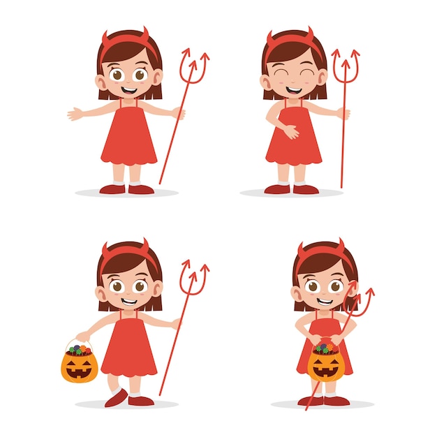 Cute Girl Wearing Costume for Halloween vector illustration