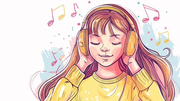 Cute girl wearing headphones enjoying music