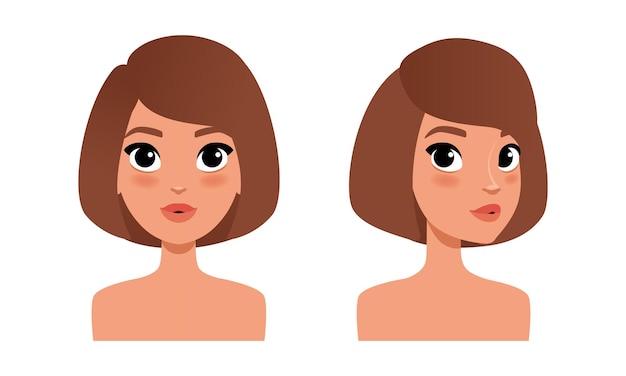 Vector cute girl with brown hair pretty young woman character creation detail female person avatar cartoon vector illustration