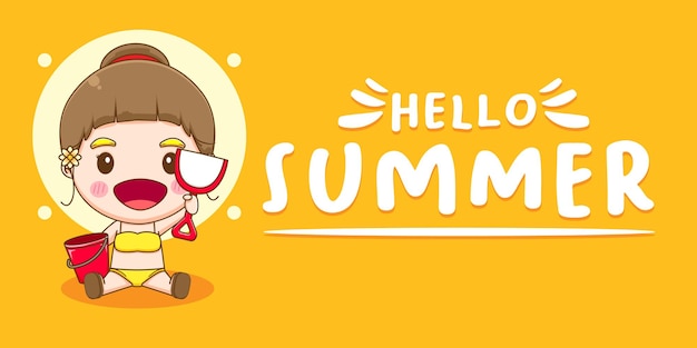 Cute girl with creative summer greeting banner