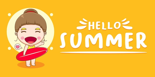 Cute girl with creative summer greeting banner