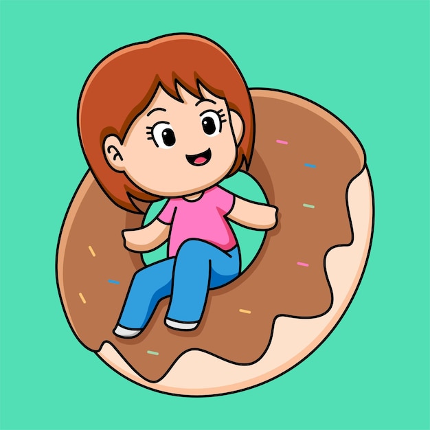 Cute girl with doughnut cartoon illustration