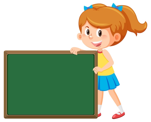 Cute girl with empty chalkboard isolated