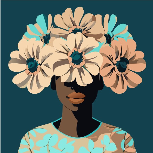 Cute girl with flowers flat illustration vector