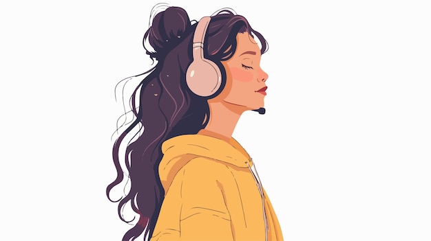 Cute Girl with Headphones Listening to Music Vibrant Vector Illustration