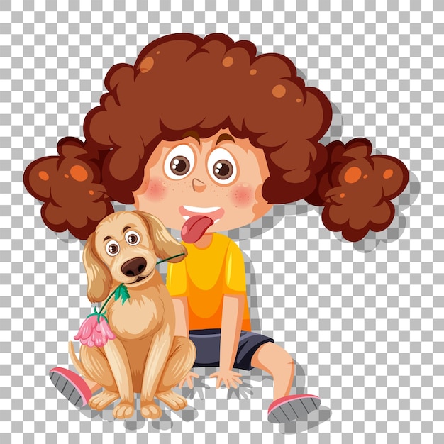 Cute girl with her dog cartoon character