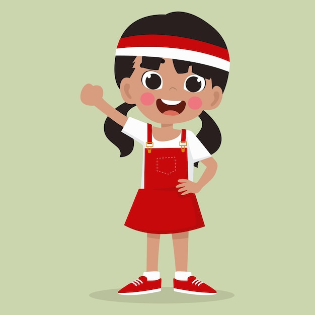 Cute girl with indonesian flag cartoon vector icon illustration