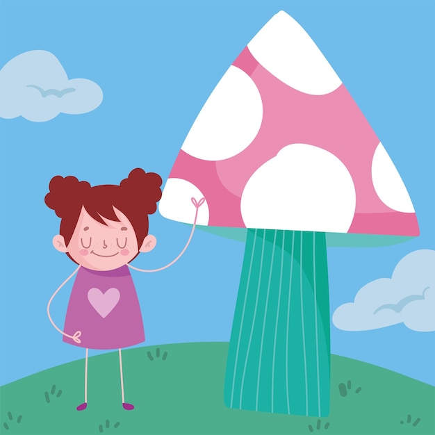 Vector cute girl with mushroom