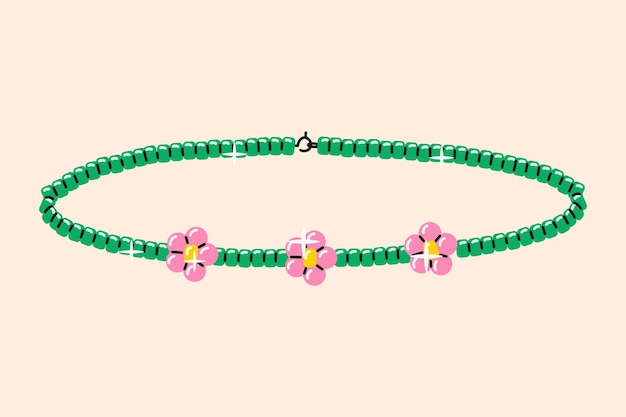 Vector cute girlish handmade bracelet made of beads vector isolated necklace 90s style