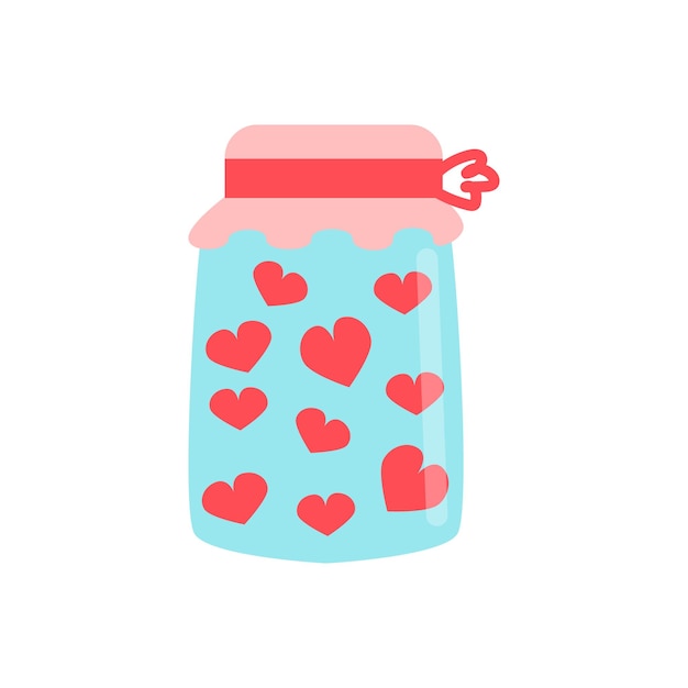 Cute glass jar with hearts 14 february Valentine s Day Love wedding concept Flat illustration