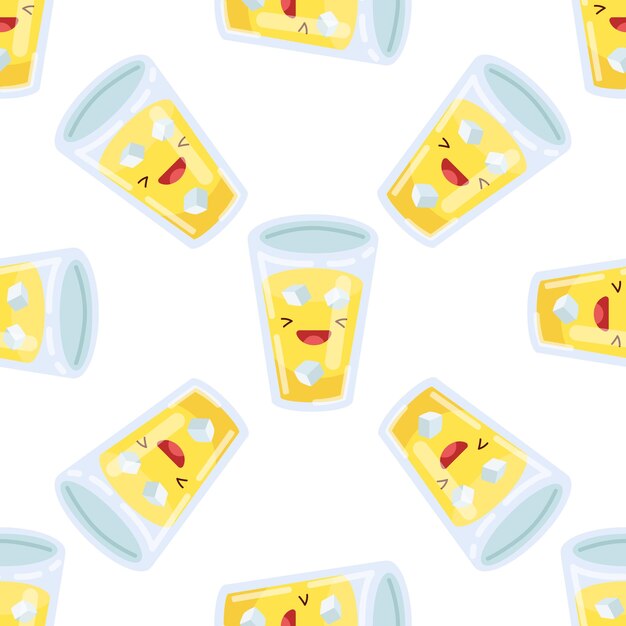 Cute glass of juice with ice seamless pattern Vector illustration Food icon concept Flat cartoon stylex9