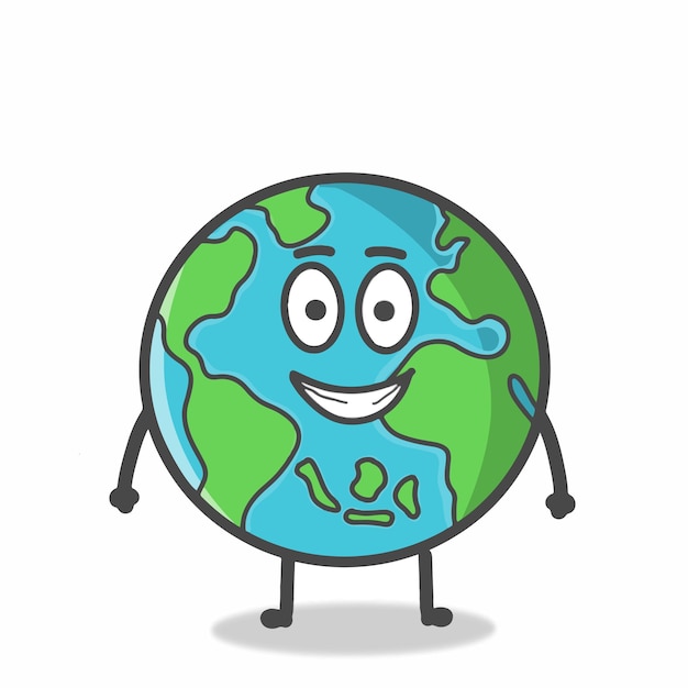 Vector cute globe earth character flat cartoon emoticon vector template design illustration