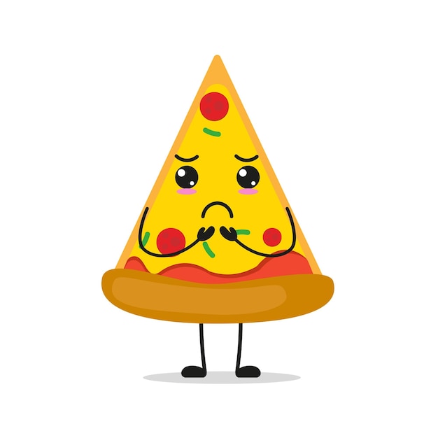 Cute gloomy pizza character Funny sad pie cartoon emoticon in flat style food emoji vector