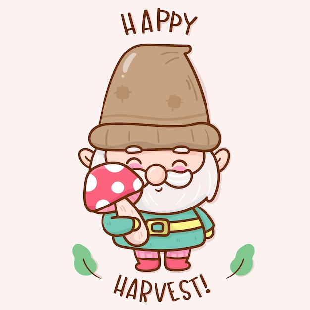 Cute gnome garden with mushroom kawaii logo