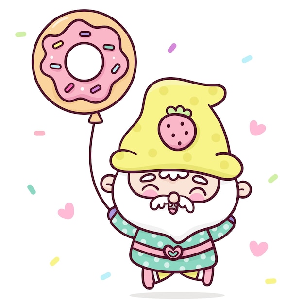 Cute gnome holding donut balloon kawaii birthday party